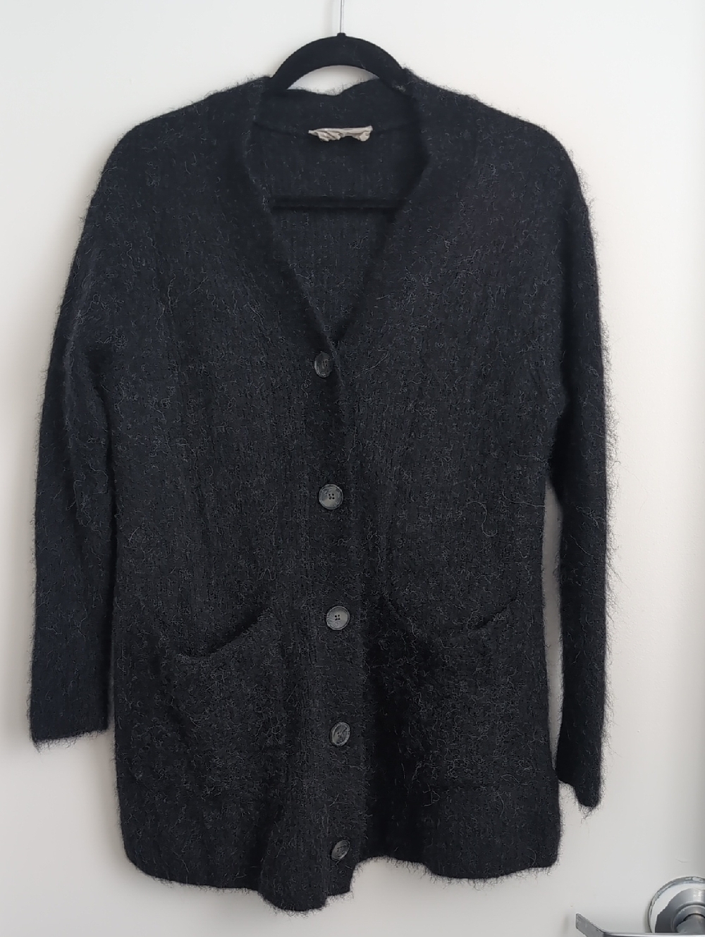Everlane The Oversized Alpaca Pocket Cardigan Size Large Heathered Black Gray